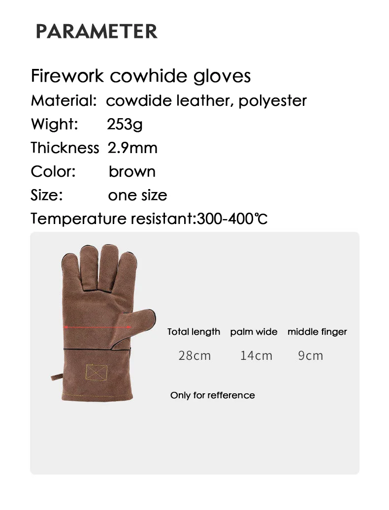 Campingmoon Flame Retardant Heat Insulation Leather High Temperature Outdoor Camping Picnic BBQ Gloves