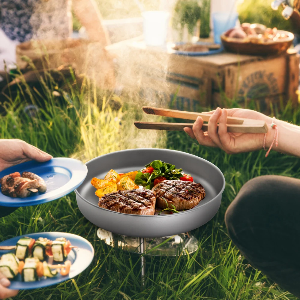 750ml/1000ml Ultralight Titanium Frypan Outdoor Camping Hiking Tableware Cookware Picnic Cooking Frying Pan 2023