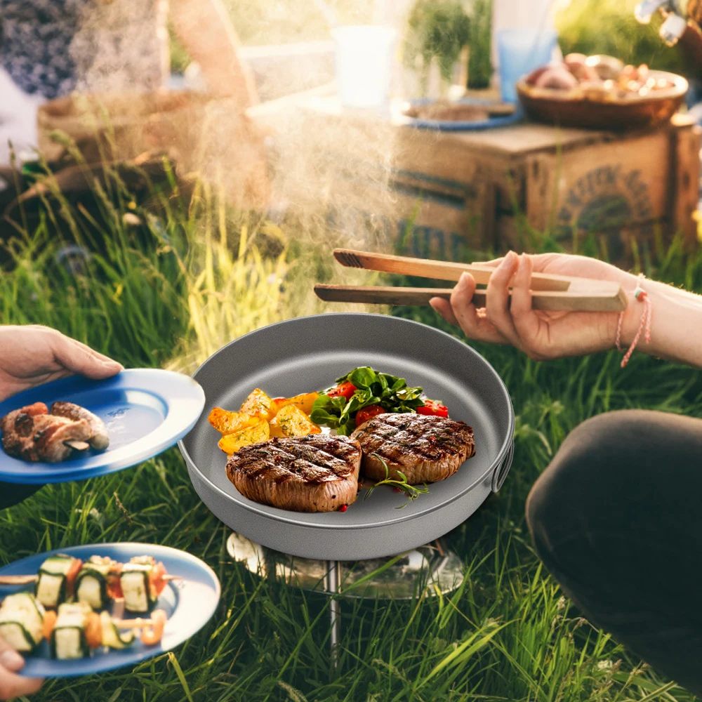 750ml/1000ml Ultralight Titanium Frypan Outdoor Camping Hiking Tableware Cookware Picnic Cooking Frying Pan 2023