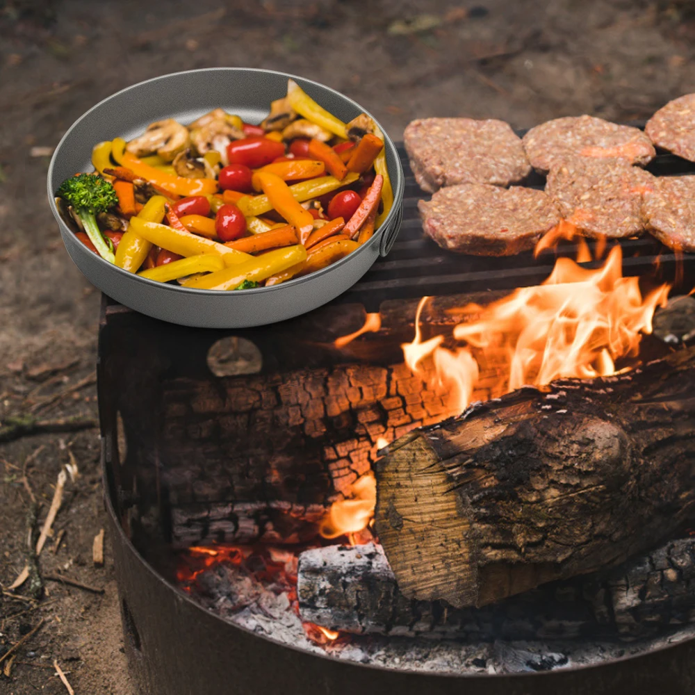 750ml/1000ml Ultralight Titanium Frypan Outdoor Camping Hiking Tableware Cookware Picnic Cooking Frying Pan 2023