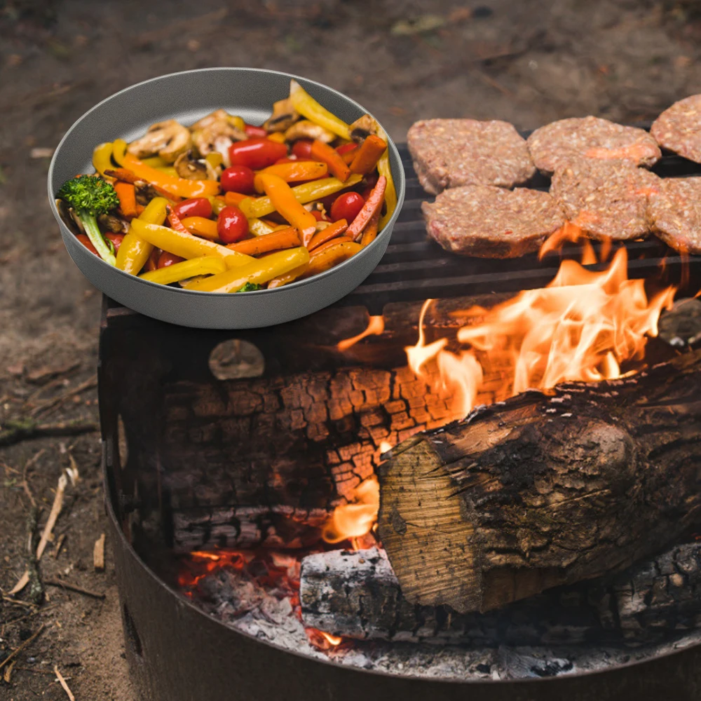 750ml/1000ml Ultralight Titanium Frypan Outdoor Camping Hiking Tableware Cookware Picnic Cooking Frying Pan 2023
