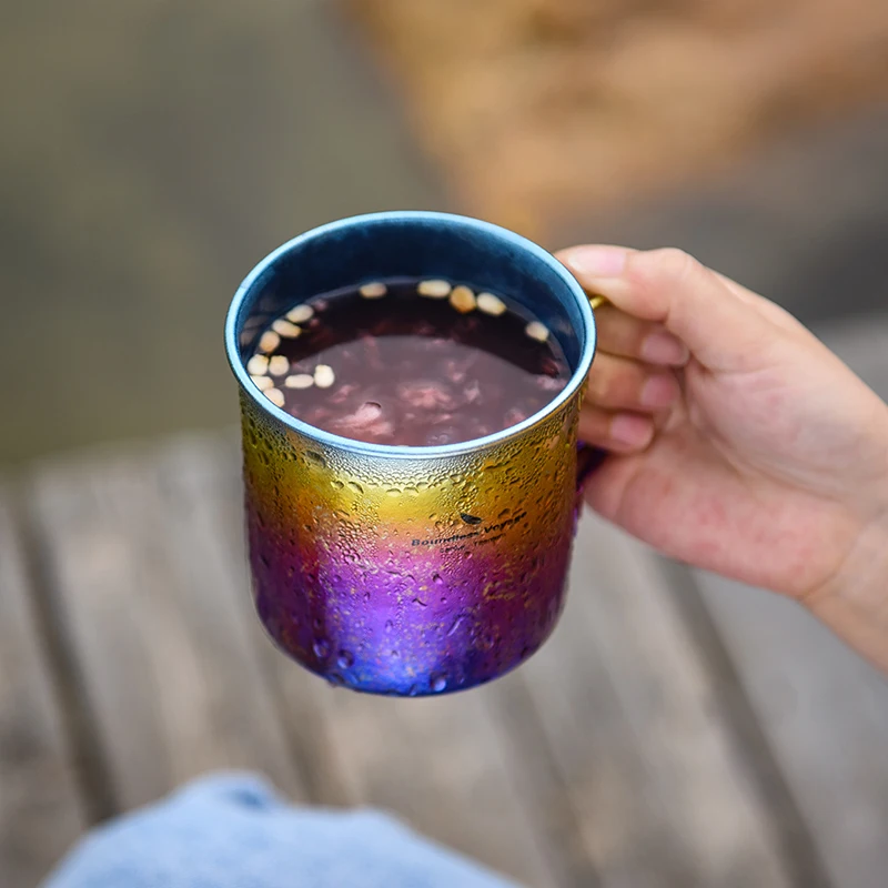 Boundless Voyage 450ml Outdoor Camping Titanium Mug Colorful Tea Coffee Cup with Lid Travel Drinkware Single Layer Mug