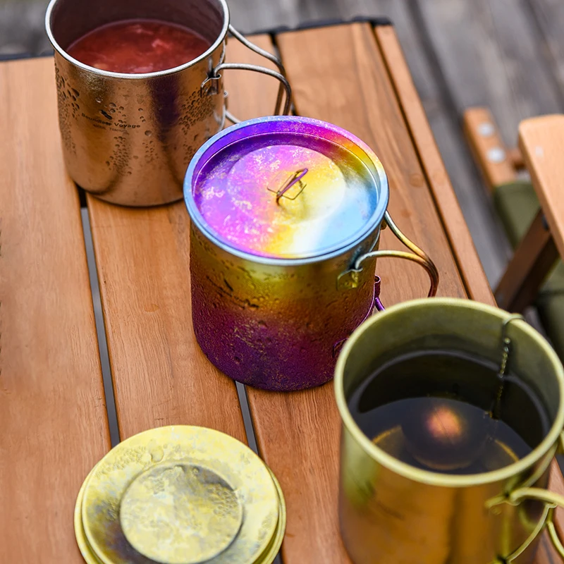Boundless Voyage 450ml Outdoor Camping Titanium Mug Colorful Tea Coffee Cup with Lid Travel Drinkware Single Layer Mug