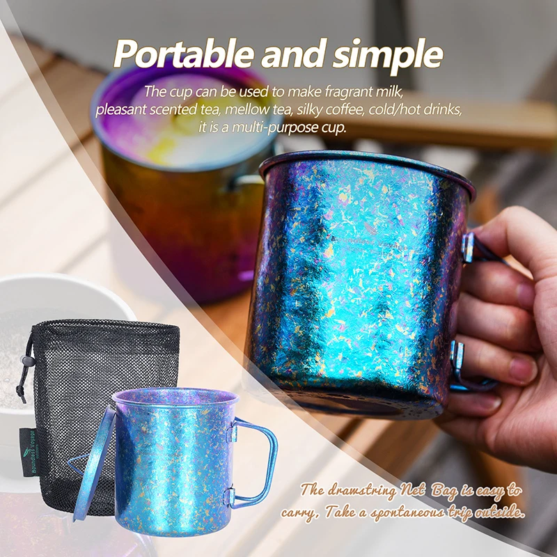 Boundless Voyage 450ml Outdoor Camping Titanium Mug Colorful Tea Coffee Cup with Lid Travel Drinkware Single Layer Mug