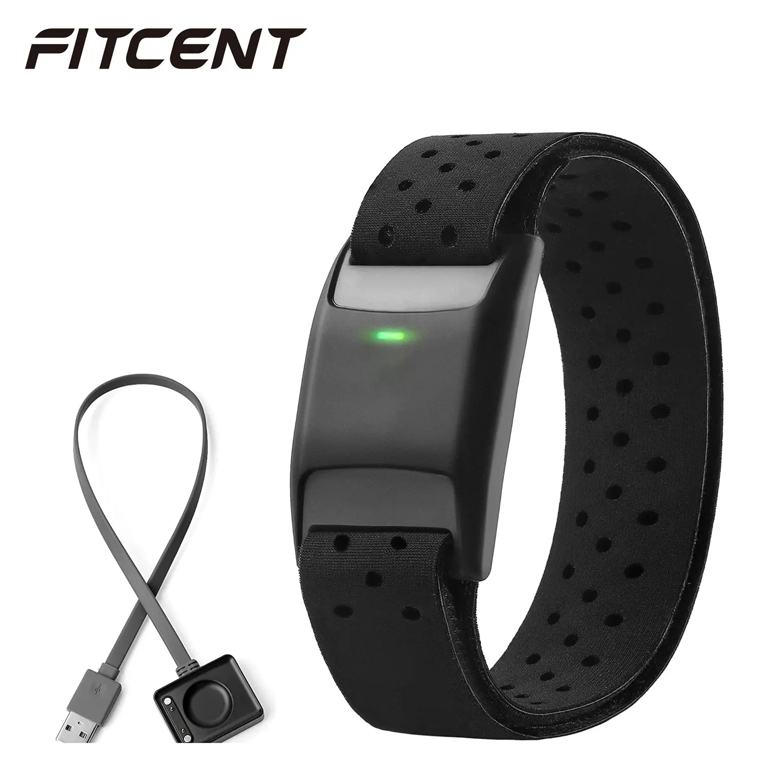 FITCENT ANT + Bluetooth 5.0 Heart Rate Monitor Armband, Rechargeable Optical HR Sensor for Polar Wahoo Garmin Bike Computer