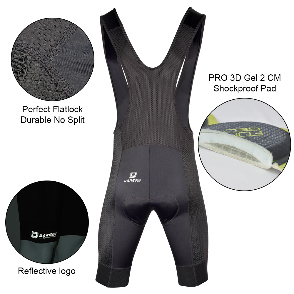 DAREVIE Cycling Bib Shorts 3D Gel Pad 6H Ride Men Cycling Shorts Downhill Pro Team Men Cycling Shorts Breathable 7CM Leg Gripper