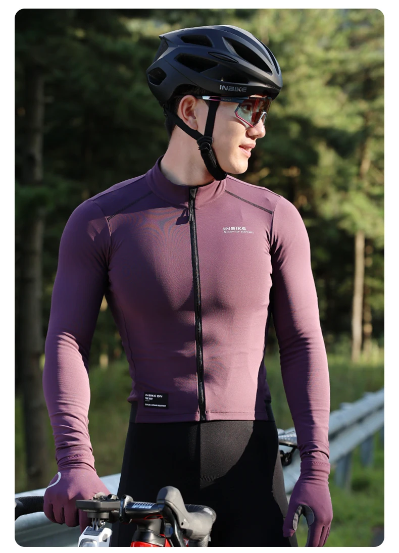 INBIKE Men's Cycling Jersey Winter Thermal Long Sleeve Fleece MTB Cycling Jacket Bicycle Top Bike Clothing with 3 Rear Pockets