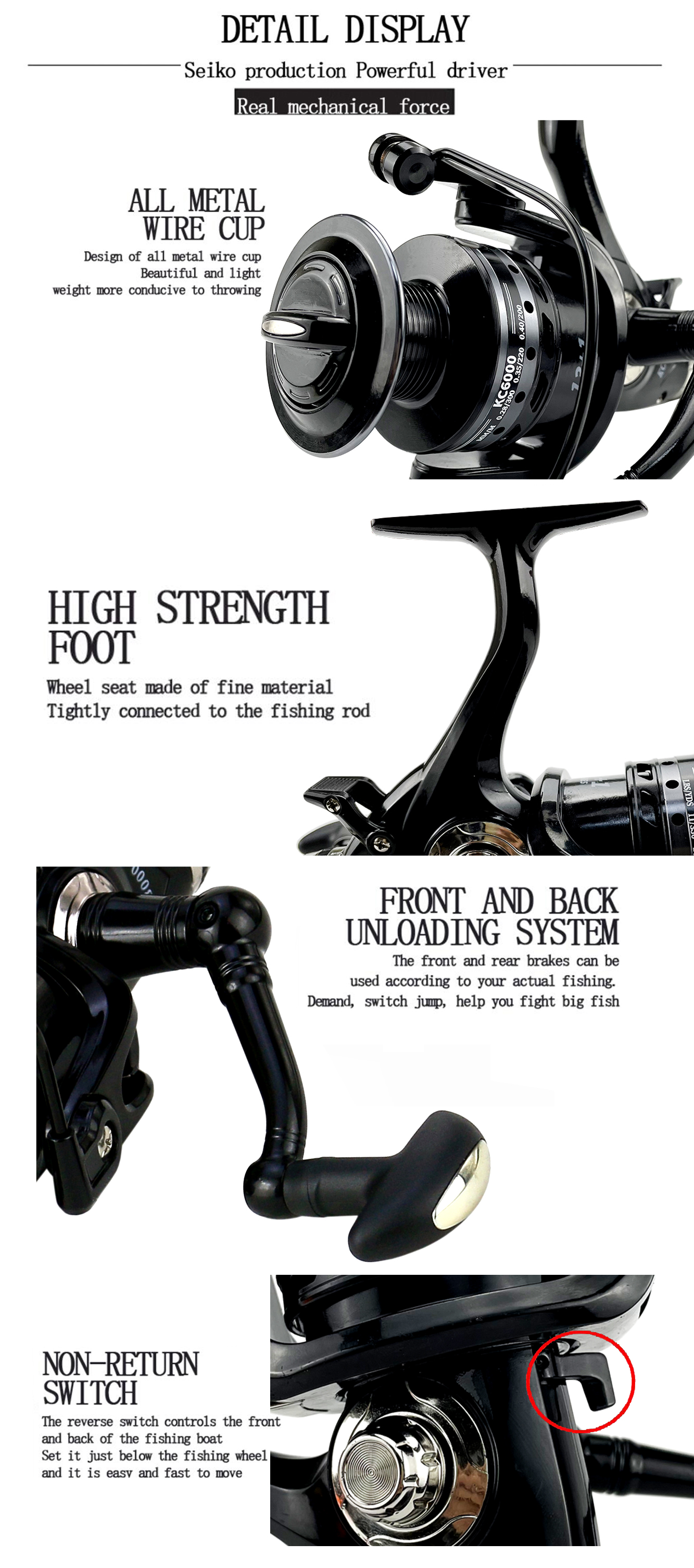 No Gapless Metal Body Freshwater and Seawater Dual Use Fishing Reel Big Pulling Drag 8KG Spinning Spool Left and Right Hand Swap