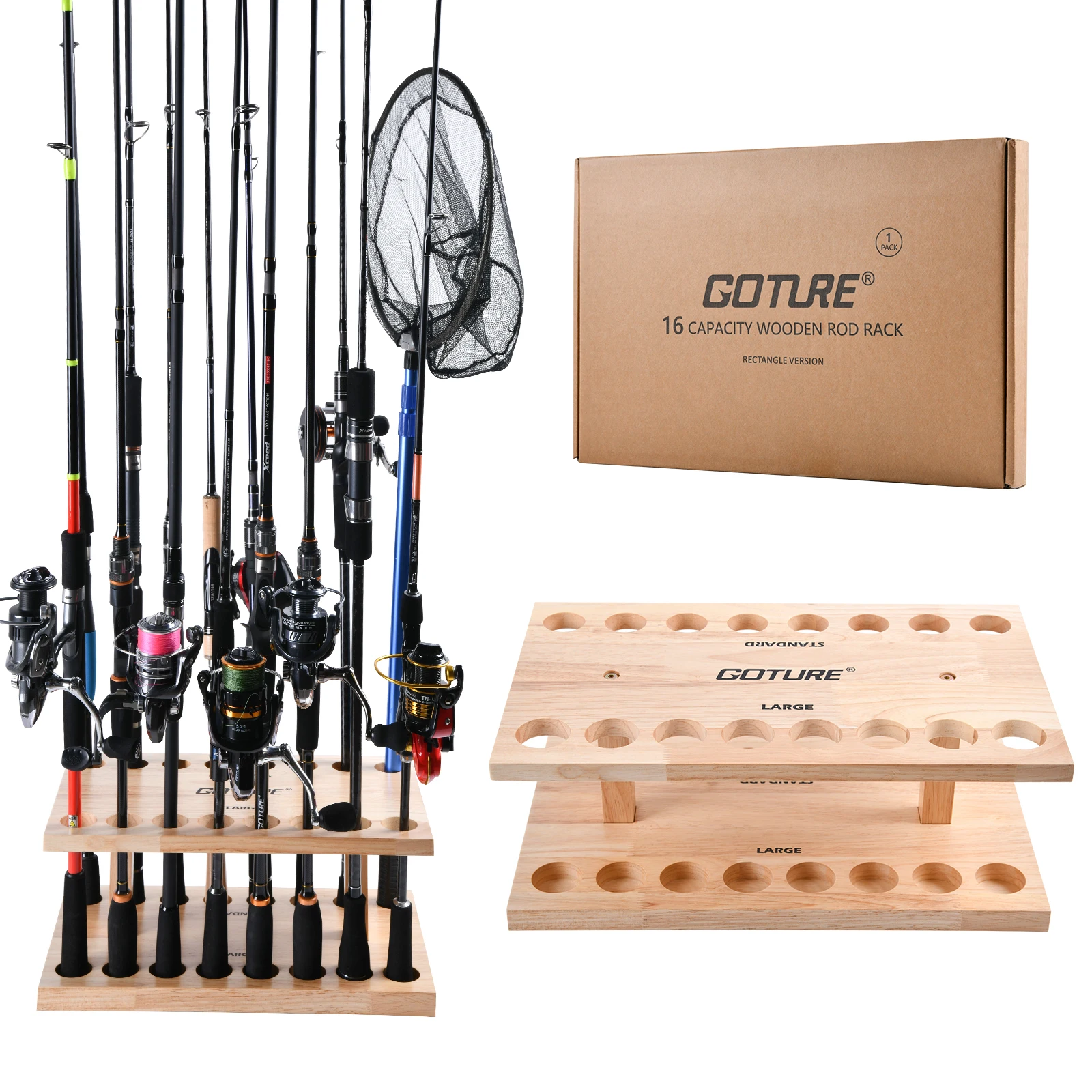 Goture Fishing Rod Holders 16-Rod Rack Vertical Rod Holder Wall Mount Modular For Garage Fishing Pole Display Stand Fixed Frame