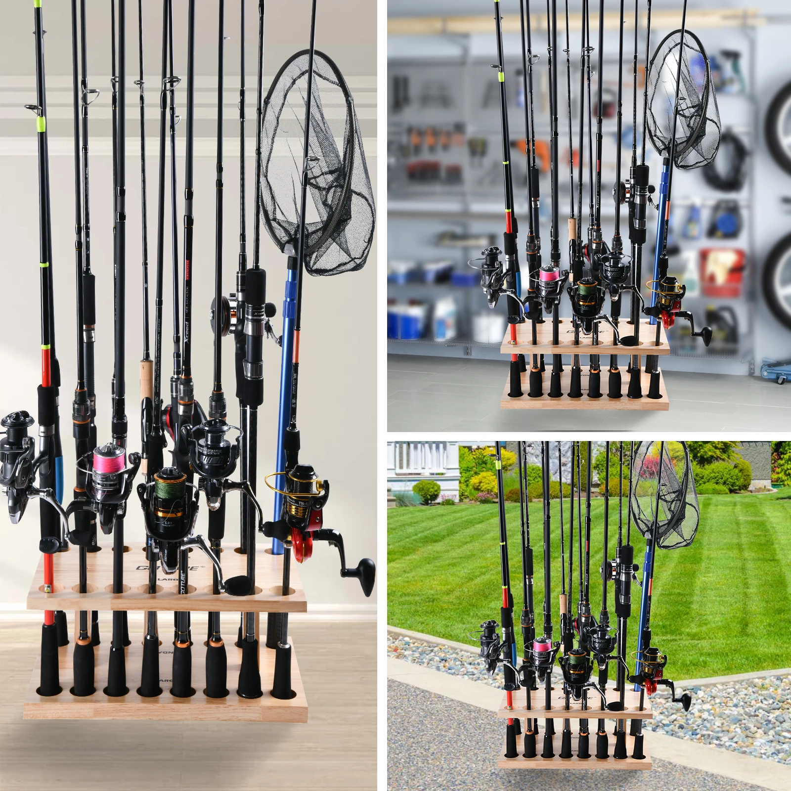 Goture Fishing Rod Holders 16-Rod Rack Vertical Rod Holder Wall Mount Modular For Garage Fishing Pole Display Stand Fixed Frame