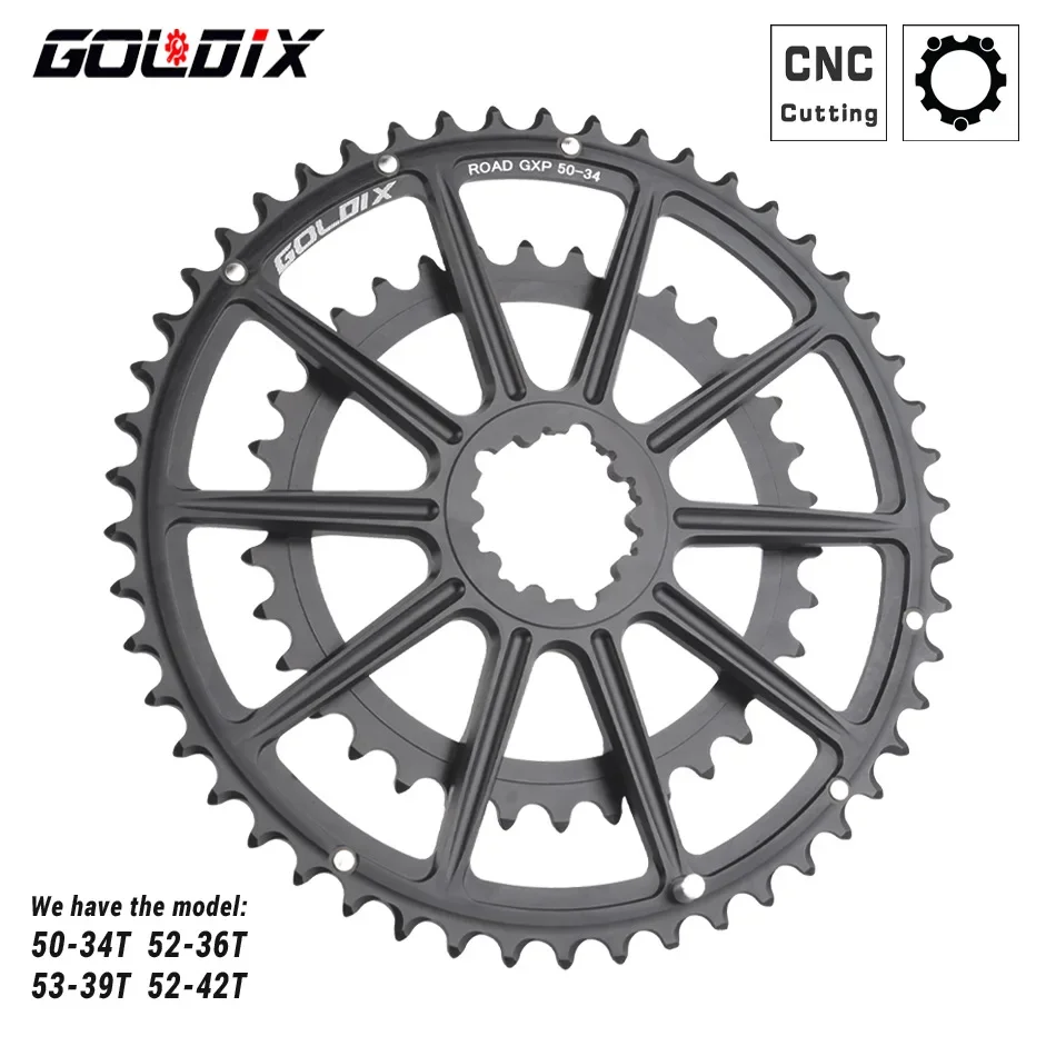 GOLDIX Road Bike Chainring 50-34T 52-36T 53-39T 10 11 12 Speed Double Chainwheel for SR Direct Mount 3-Bolt Crankset