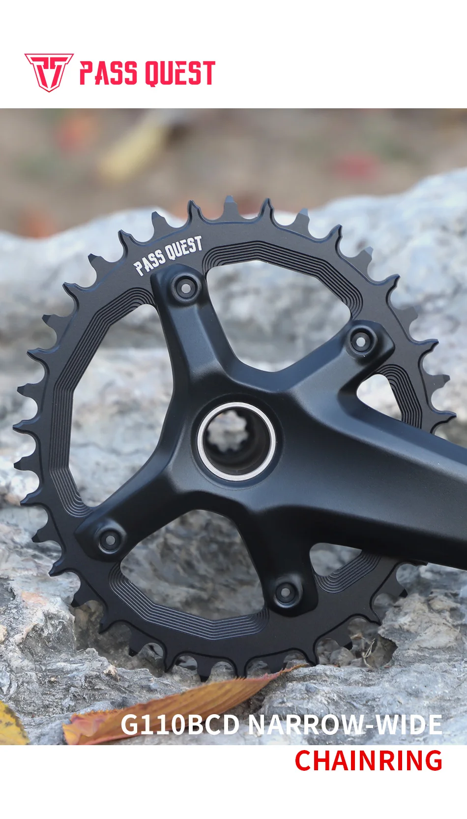 PASS QUEST 110BCD Chainring 4-Bolt GRX Round/Oval 36T-52T Chain Wheel for SHIMANO GRX FC-RX810/FC-RX600 Crankset