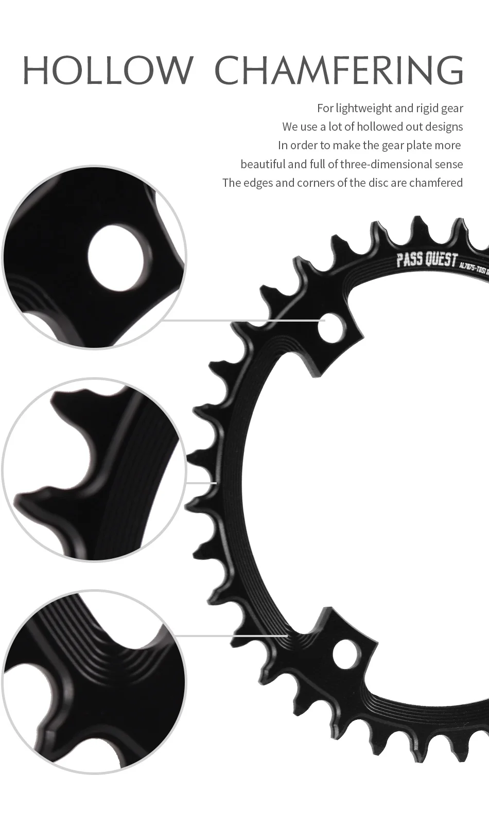 PASS QUEST 110BCD Chainring 4-Bolt GRX Round/Oval 36T-52T Chain Wheel for SHIMANO GRX FC-RX810/FC-RX600 Crankset