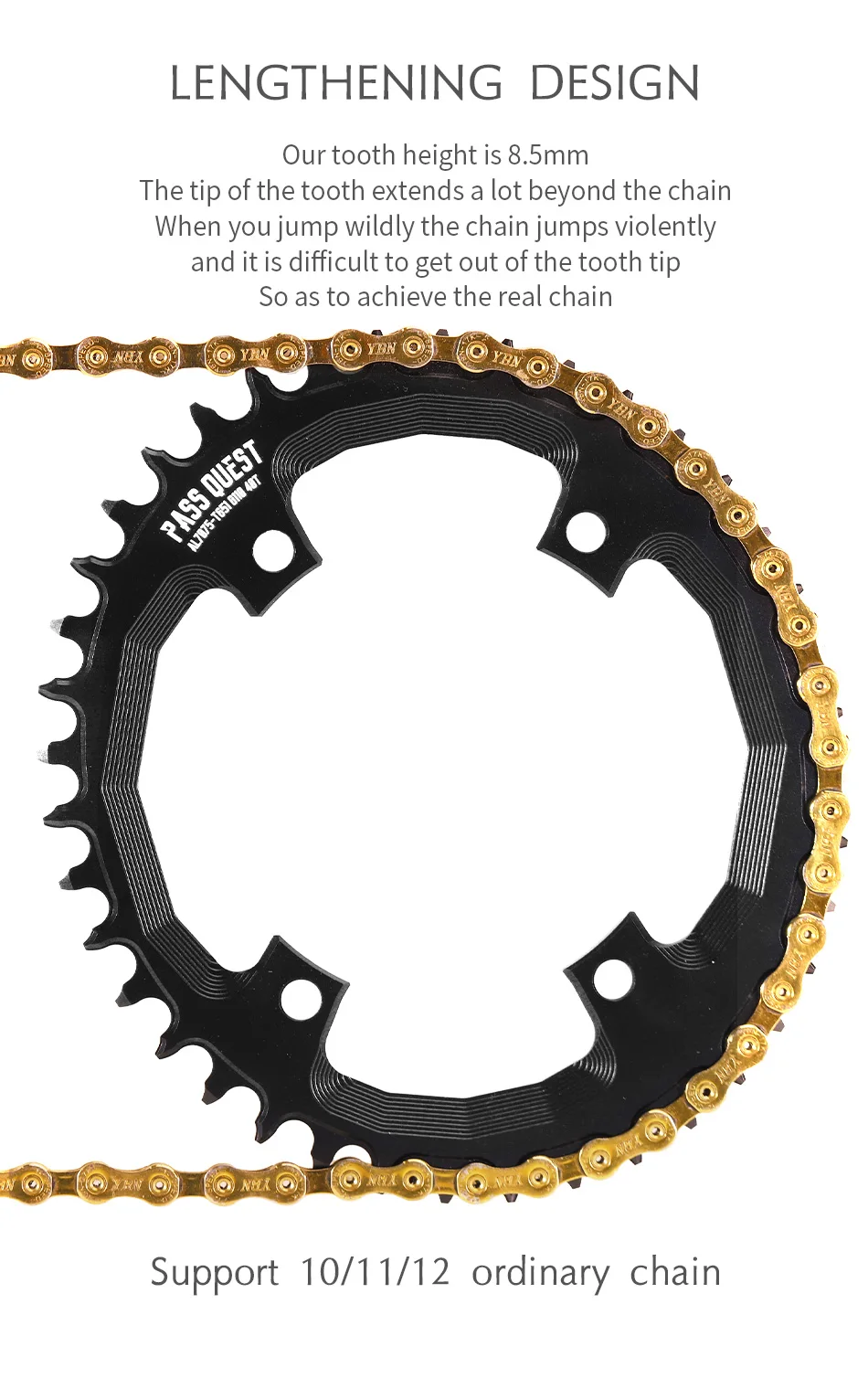 PASS QUEST 110BCD Chainring 4-Bolt GRX Round/Oval 36T-52T Chain Wheel for SHIMANO GRX FC-RX810/FC-RX600 Crankset