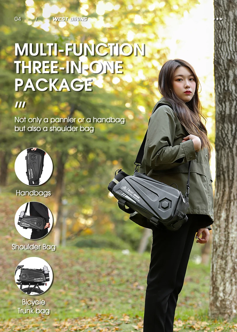 WEST BIKING Hard Shell Bicycle Trunk Bag Multifunctional Waterproof Bike Rear Seat Rack Bag Cycling Carrier Bag Bike Accessories