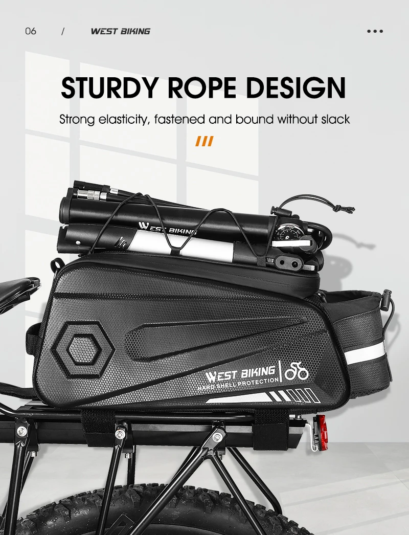 WEST BIKING Hard Shell Bicycle Trunk Bag Multifunctional Waterproof Bike Rear Seat Rack Bag Cycling Carrier Bag Bike Accessories