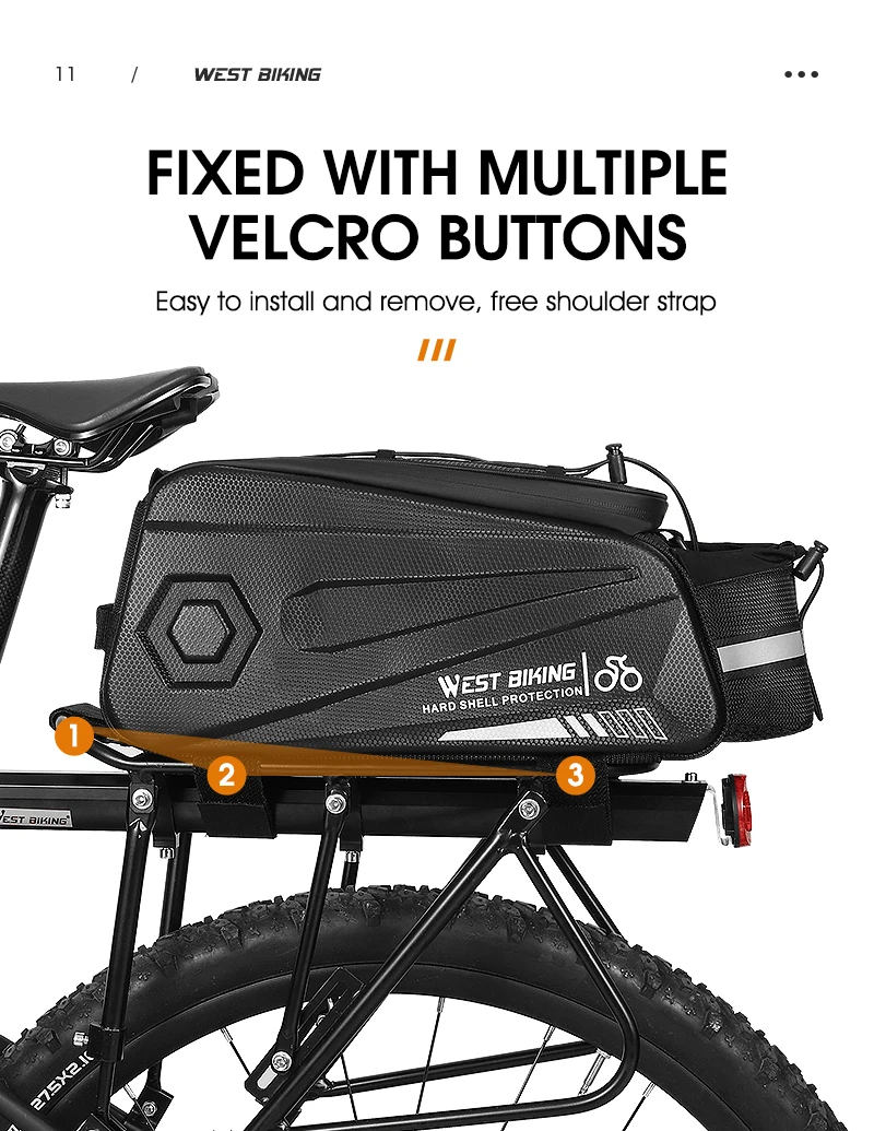 WEST BIKING Hard Shell Bicycle Trunk Bag Multifunctional Waterproof Bike Rear Seat Rack Bag Cycling Carrier Bag Bike Accessories