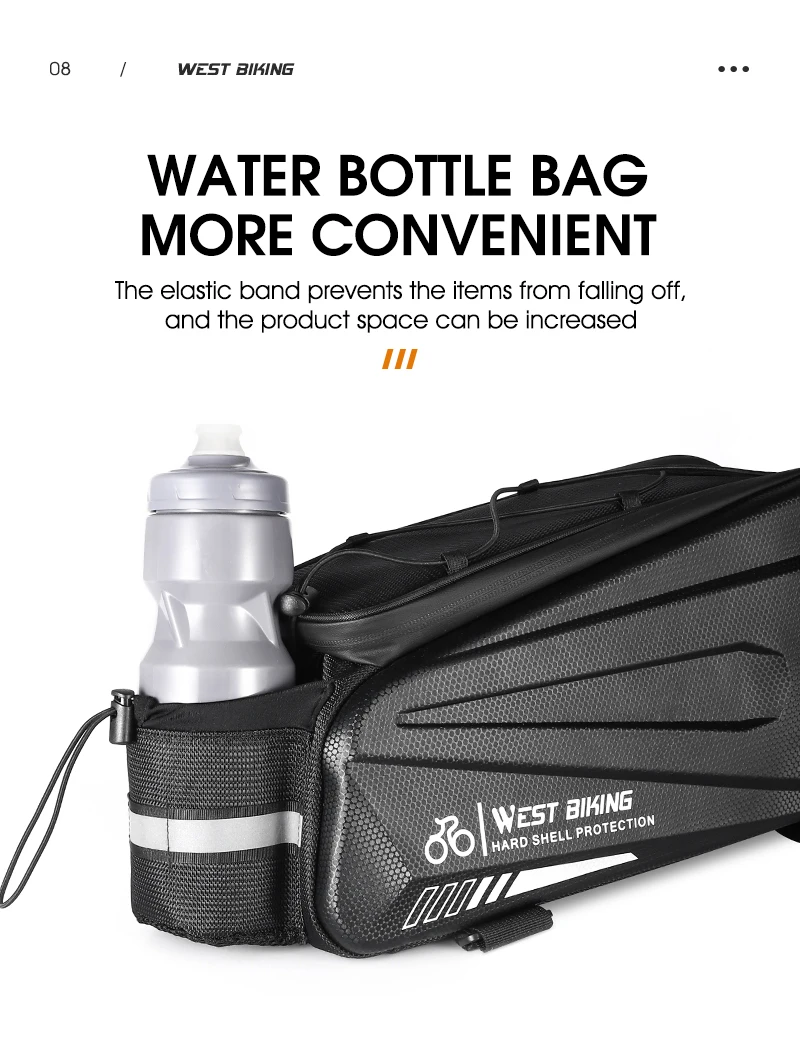 WEST BIKING Hard Shell Bicycle Trunk Bag Multifunctional Waterproof Bike Rear Seat Rack Bag Cycling Carrier Bag Bike Accessories
