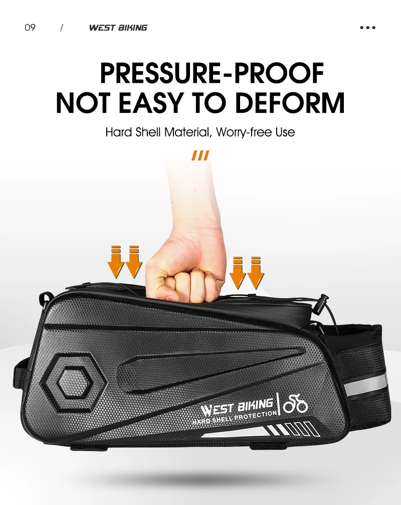WEST BIKING Hard Shell Bicycle Trunk Bag Multifunctional Waterproof Bike Rear Seat Rack Bag Cycling Carrier Bag Bike Accessories