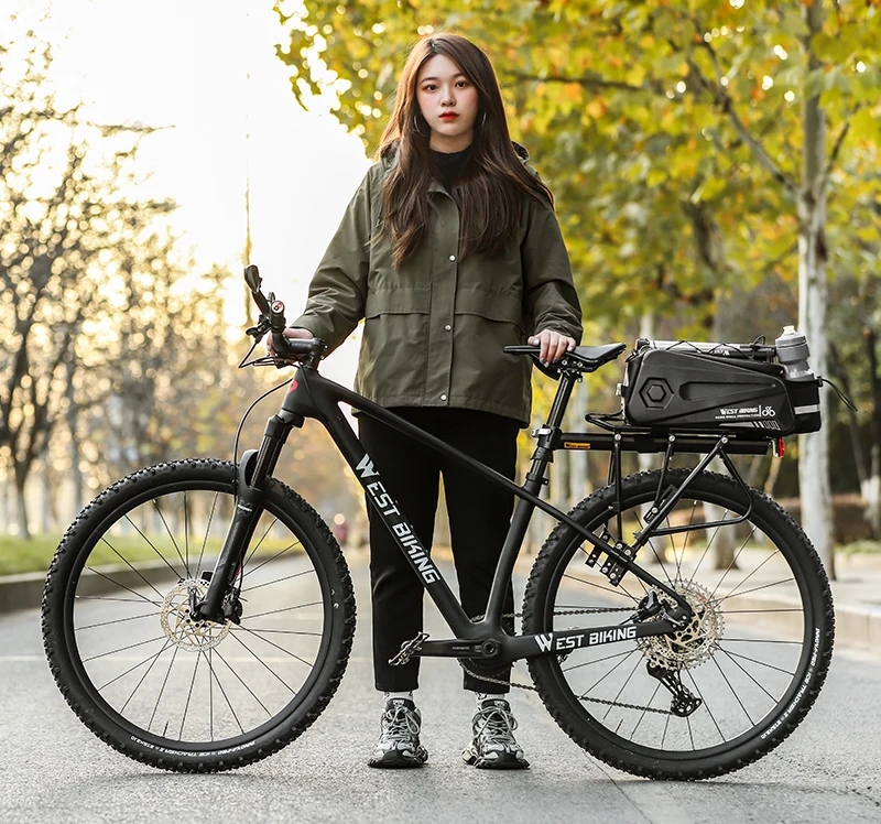 WEST BIKING Hard Shell Bicycle Trunk Bag Multifunctional Waterproof Bike Rear Seat Rack Bag Cycling Carrier Bag Bike Accessories