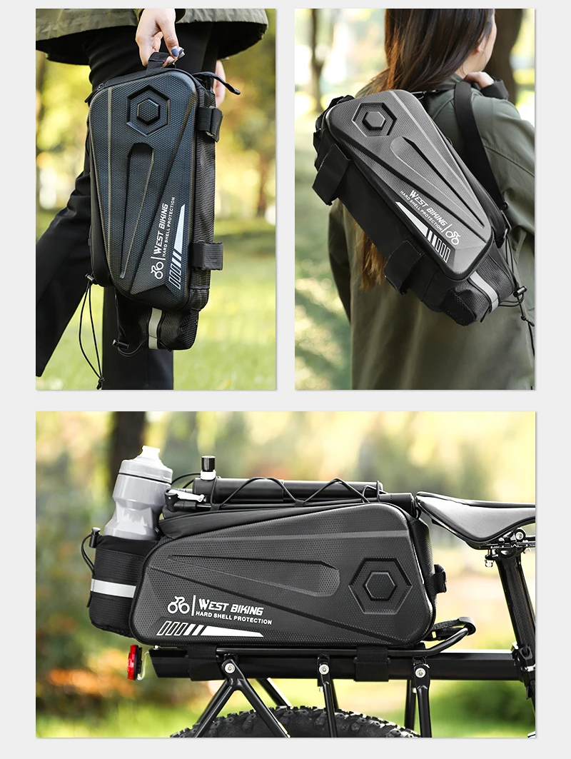 WEST BIKING Hard Shell Bicycle Trunk Bag Multifunctional Waterproof Bike Rear Seat Rack Bag Cycling Carrier Bag Bike Accessories
