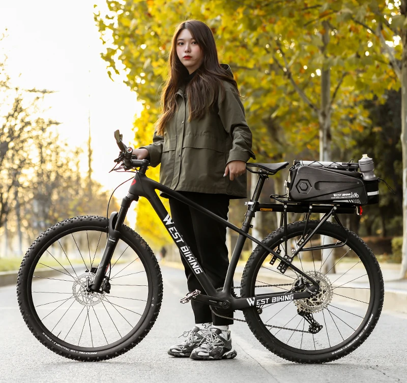WEST BIKING Hard Shell Bicycle Trunk Bag Multifunctional Waterproof Bike Rear Seat Rack Bag Cycling Carrier Bag Bike Accessories