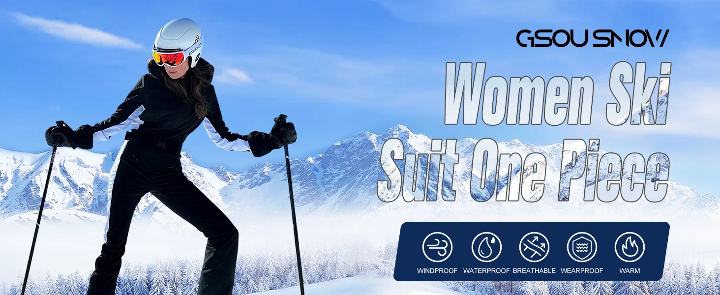 GSOU SNOW One-piece Ski Suit Women Thickening Snowboard Female Overalls Winter Windproof Waterproof Breathable Clothing Skiing