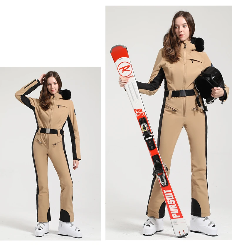 GSOU SNOW One-piece Ski Suit Women Thickening Snowboard Female Overalls Winter Windproof Waterproof Breathable Clothing Skiing
