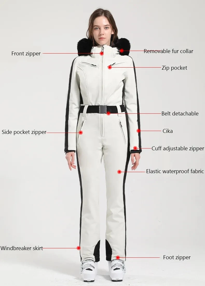 GSOU SNOW One-piece Ski Suit Women Thickening Snowboard Female Overalls Winter Windproof Waterproof Breathable Clothing Skiing