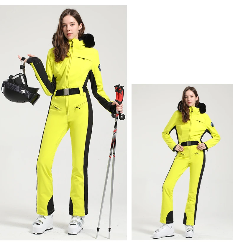 GSOU SNOW One-piece Ski Suit Women Thickening Snowboard Female Overalls Winter Windproof Waterproof Breathable Clothing Skiing