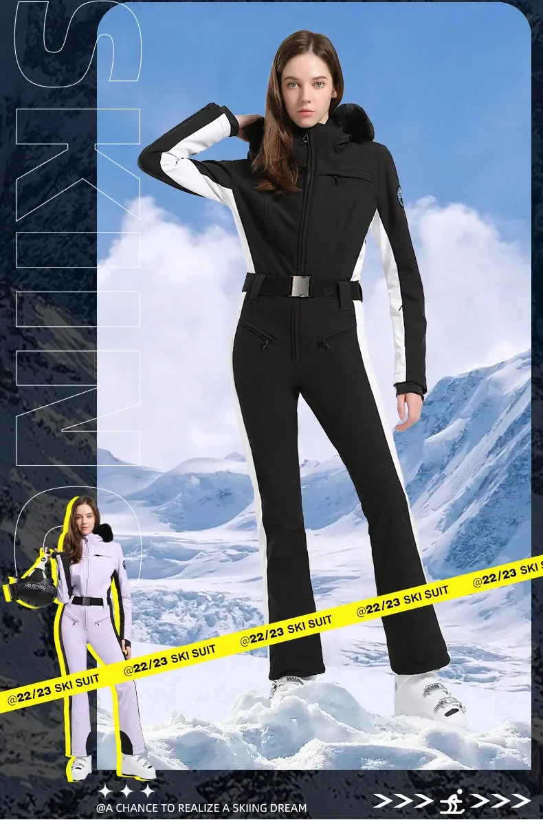 GSOU SNOW One-piece Ski Suit Women Thickening Snowboard Female Overalls Winter Windproof Waterproof Breathable Clothing Skiing