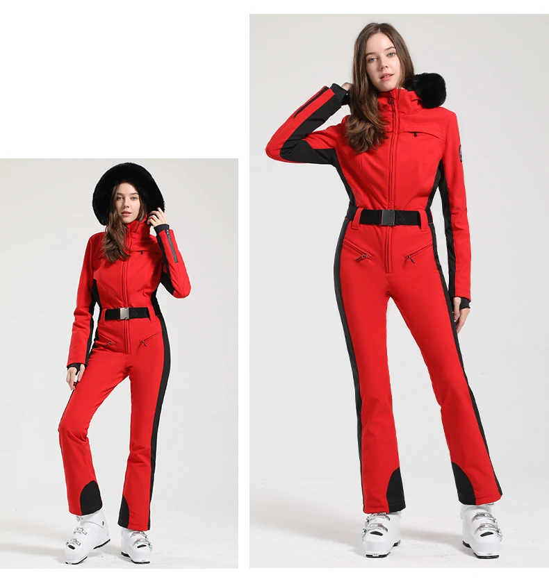 GSOU SNOW One-piece Ski Suit Women Thickening Snowboard Female Overalls Winter Windproof Waterproof Breathable Clothing Skiing