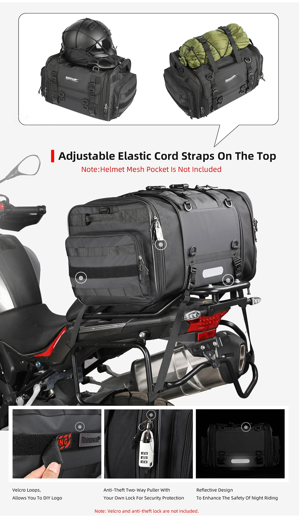Rhinowalk Motorcycle Travel Luggage Bag Waterproof 19L-80L Expandable Big Capacity Motor Tail Bag Saddle Bag Pannier Rack