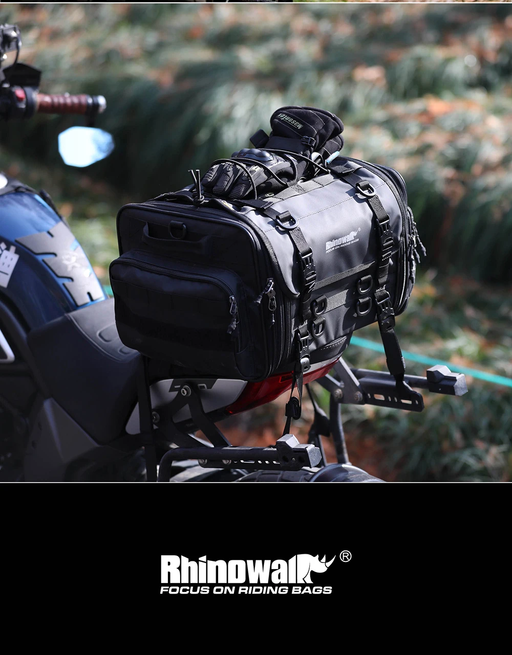 Rhinowalk Motorcycle Travel Luggage Bag Waterproof 19L-80L Expandable Big Capacity Motor Tail Bag Saddle Bag Pannier Rack