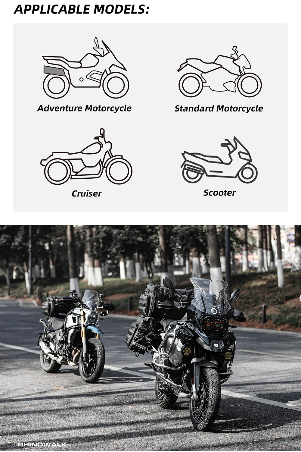 Rhinowalk Motorcycle Travel Luggage Bag Waterproof 19L-80L Expandable Big Capacity Motor Tail Bag Saddle Bag Pannier Rack