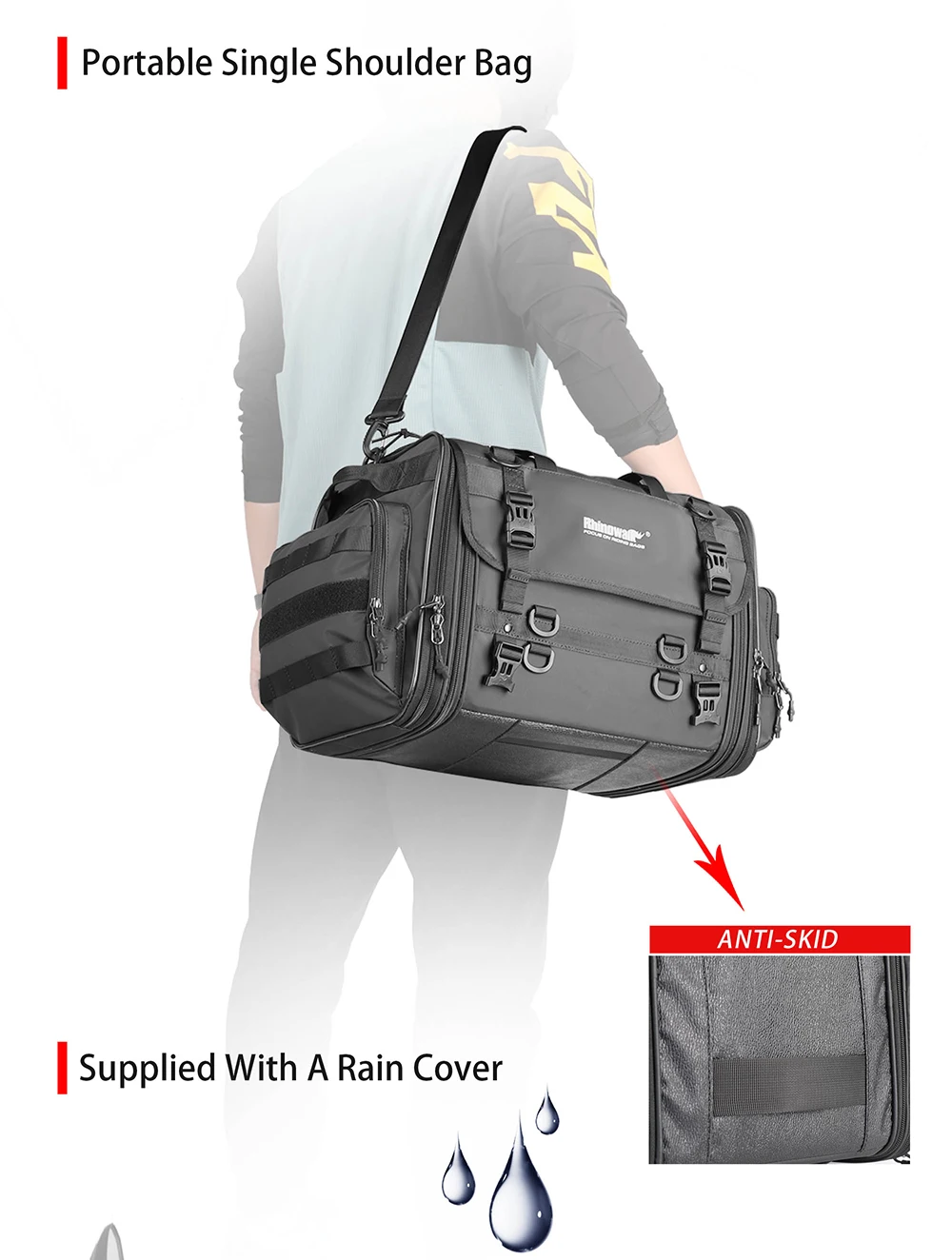 Rhinowalk Motorcycle Travel Luggage Bag Waterproof 19L-80L Expandable Big Capacity Motor Tail Bag Saddle Bag Pannier Rack