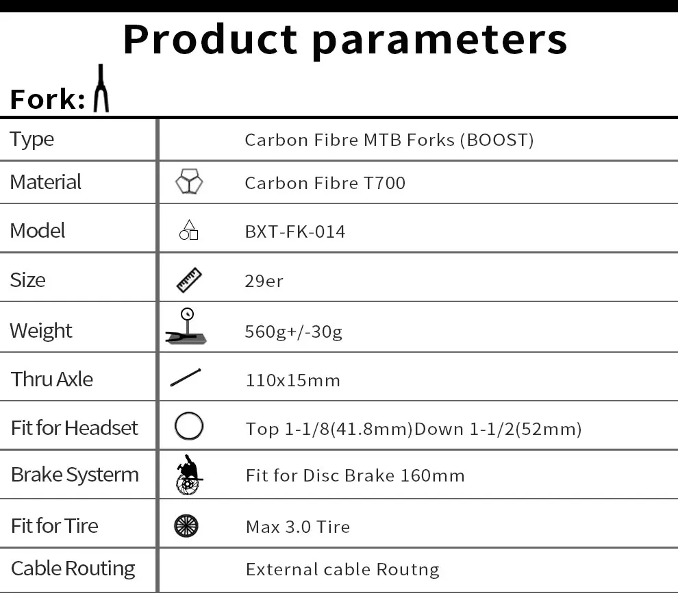 BXT 29er Carbon MTB Fork Boost 110*15mm Disc Brake Bike Fork 29'inch Tapered 1-1/8 To 1-1/2 Thru Axle Fork