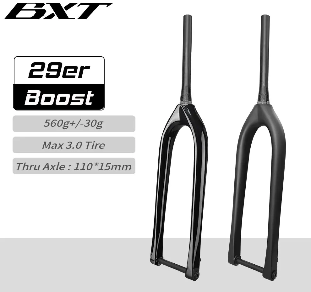 BXT 29er Carbon MTB Fork Boost 110*15mm Disc Brake Bike Fork 29'inch Tapered 1-1/8 To 1-1/2 Thru Axle Fork