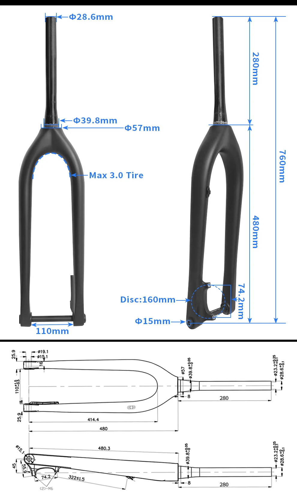 BXT 29er Carbon MTB Fork Boost 110*15mm Disc Brake Bike Fork 29'inch Tapered 1-1/8 To 1-1/2 Thru Axle Fork