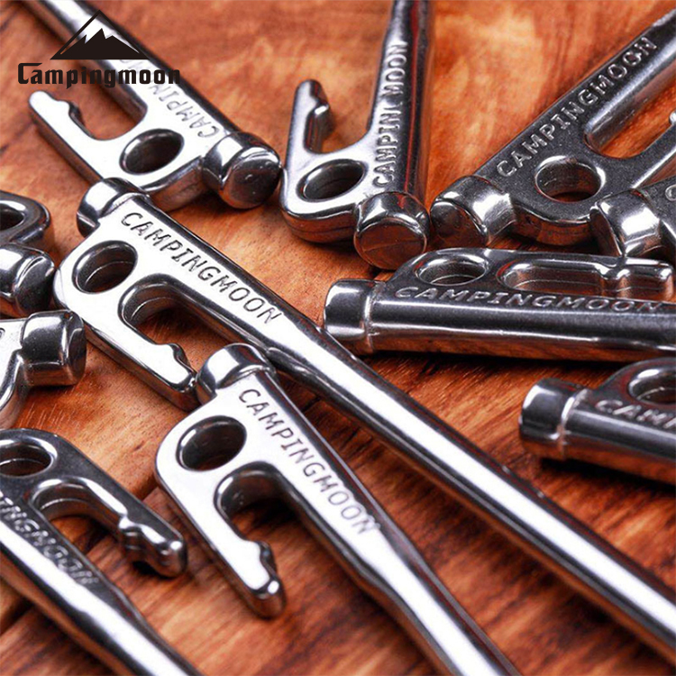 Campingmoon 6pcs 40cm Heavy Duty Steel Tent Stakes Pegs with Hook and Hole Design for Outdoor Camping Tent C