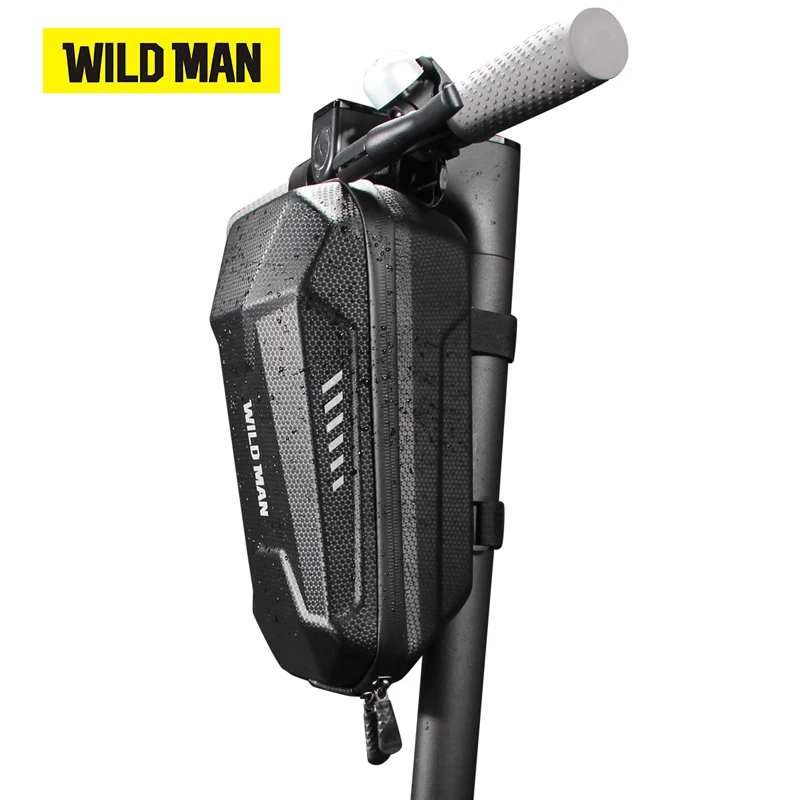 WILD MAN ES8 Bicycle Scooter Handlebar Stem Bag PU EVA Hard Shell Zipper Storage Reflective Trim Hook and Loop Strap Front Bag