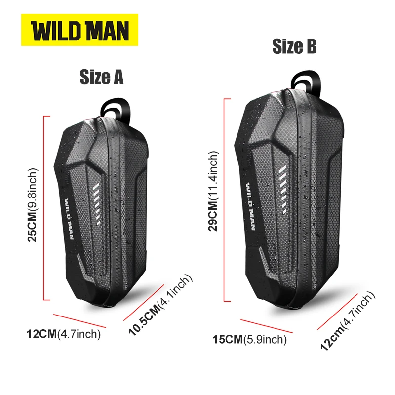 WILD MAN ES8 Bicycle Scooter Handlebar Stem Bag PU EVA Hard Shell Zipper Storage Reflective Trim Hook and Loop Strap Front Bag