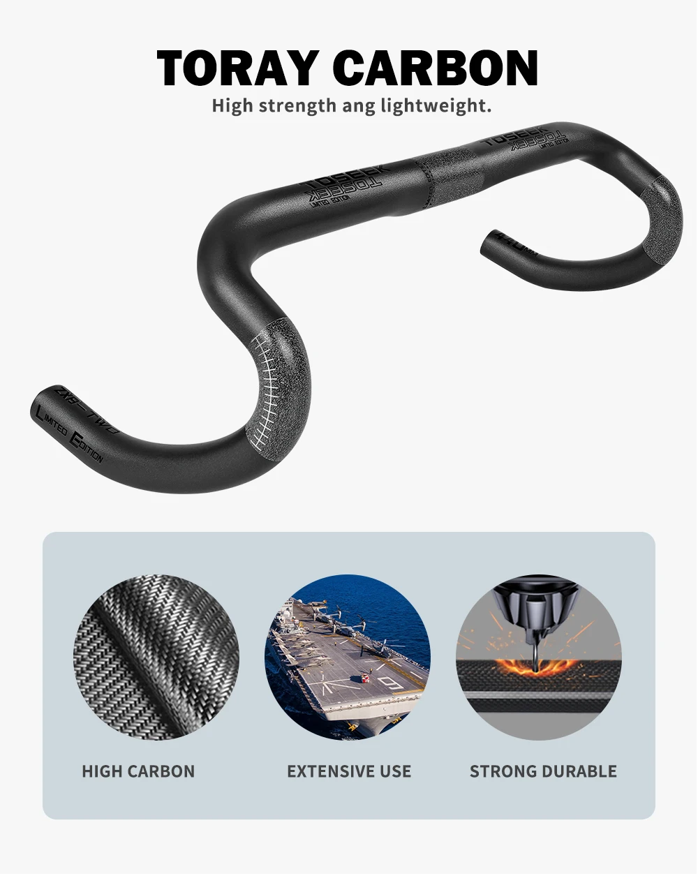 TOSEEK Full Carbon Fiber Handlebar Bent Bar Black Matte Finish Road Bike Carbon Handlebar 40/42/44 cm External Routing