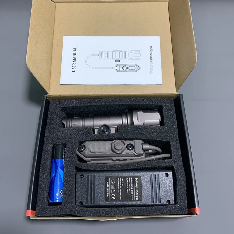 Outdoor 1200 Lumen Tactical Flashlight Matte Black Aluminum LED Light with Mlok System Remote Pressure Switch for Picatinny Rail