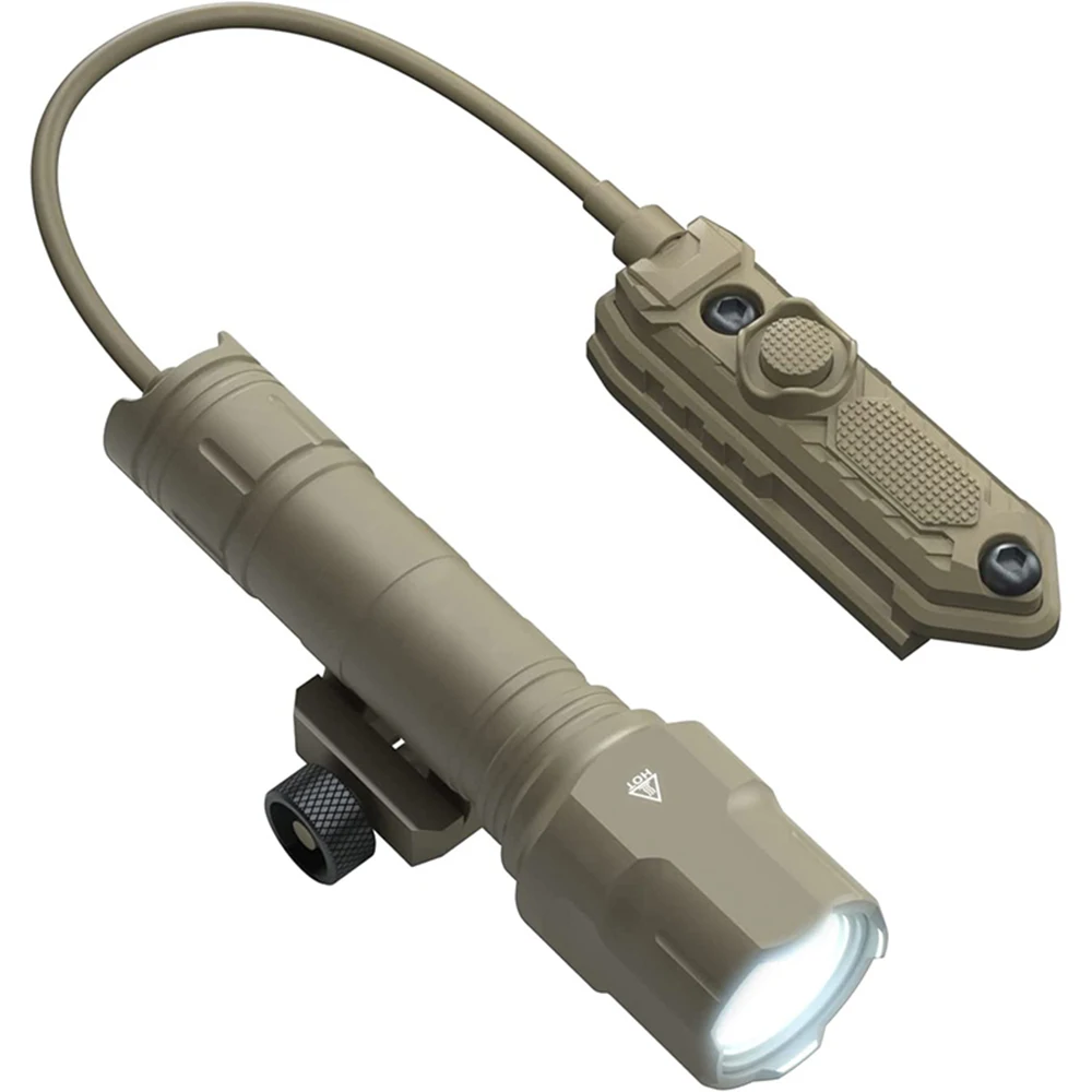 Outdoor 1200 Lumen Tactical Flashlight Matte Black Aluminum LED Light with Mlok System Remote Pressure Switch for Picatinny Rail