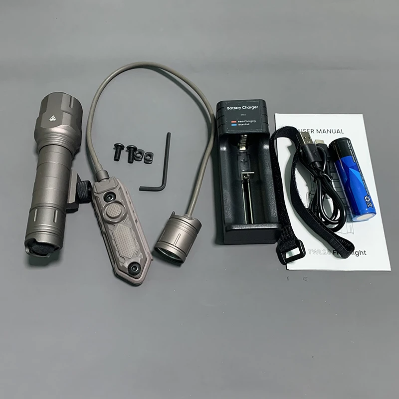 Outdoor 1200 Lumen Tactical Flashlight Matte Black Aluminum LED Light with Mlok System Remote Pressure Switch for Picatinny Rail