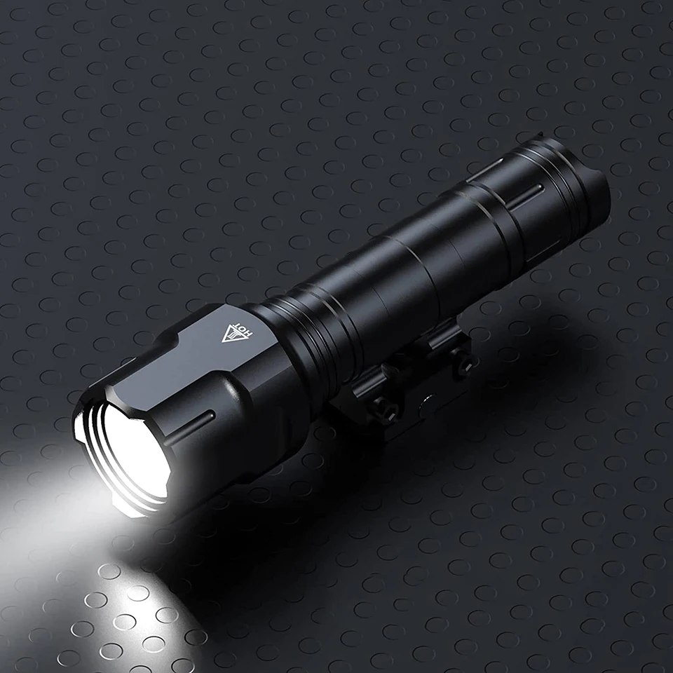 Outdoor 1200 Lumen Tactical Flashlight Matte Black Aluminum LED Light with Mlok System Remote Pressure Switch for Picatinny Rail