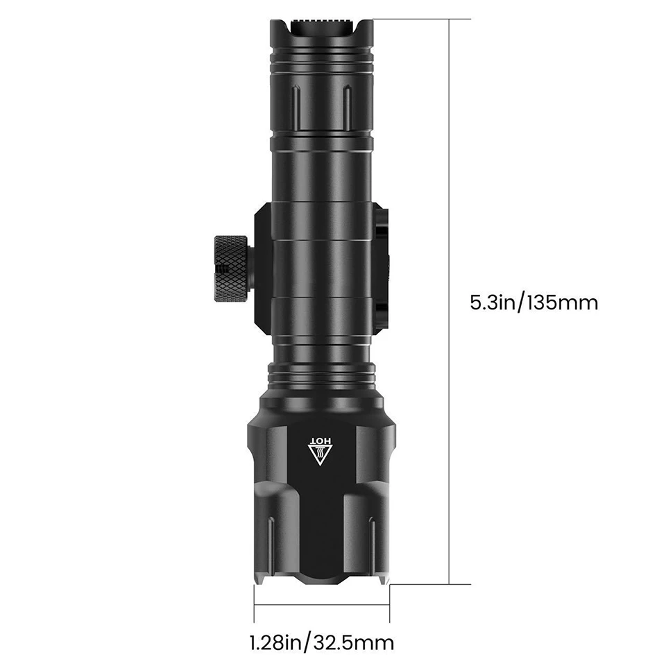 Outdoor 1200 Lumen Tactical Flashlight Matte Black Aluminum LED Light with Mlok System Remote Pressure Switch for Picatinny Rail
