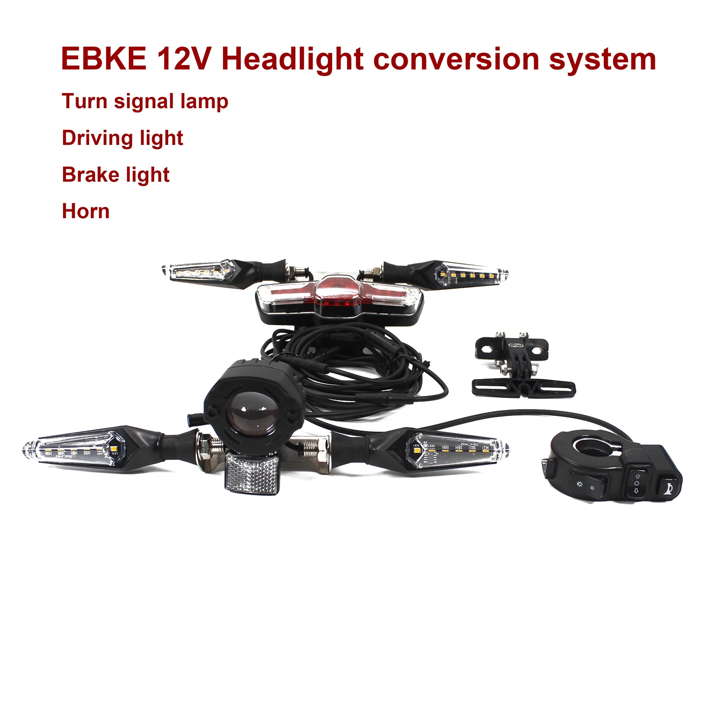 EBKE electric bicycle12V headlight conversion system 12V dedicated headlights rear lights brake lights turn signal horn
