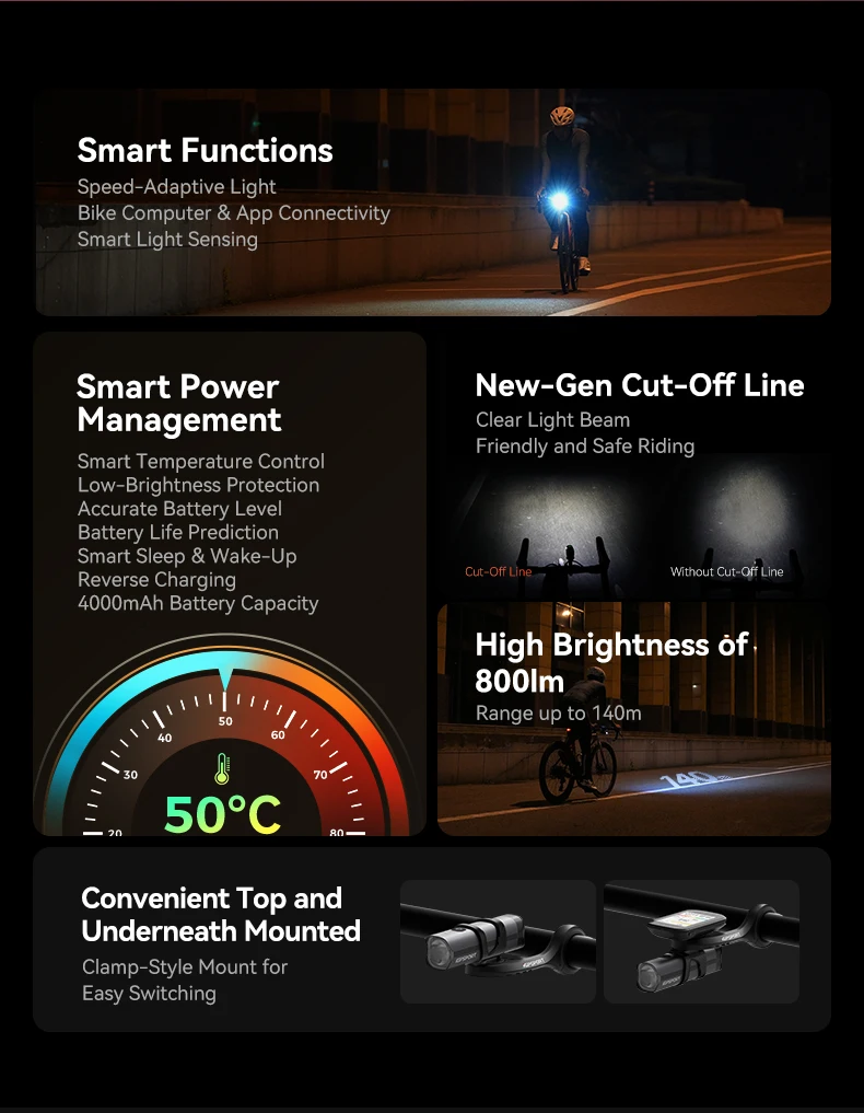 iGPSPORT VS800S Smart Bike Front Light 800 Lumen MTB Road Bike Lamp Headlight Cycling Flashlight Lantern Bike Accessories